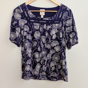 Anthropologie Purple Dandelion Short Sleeve Shirt
